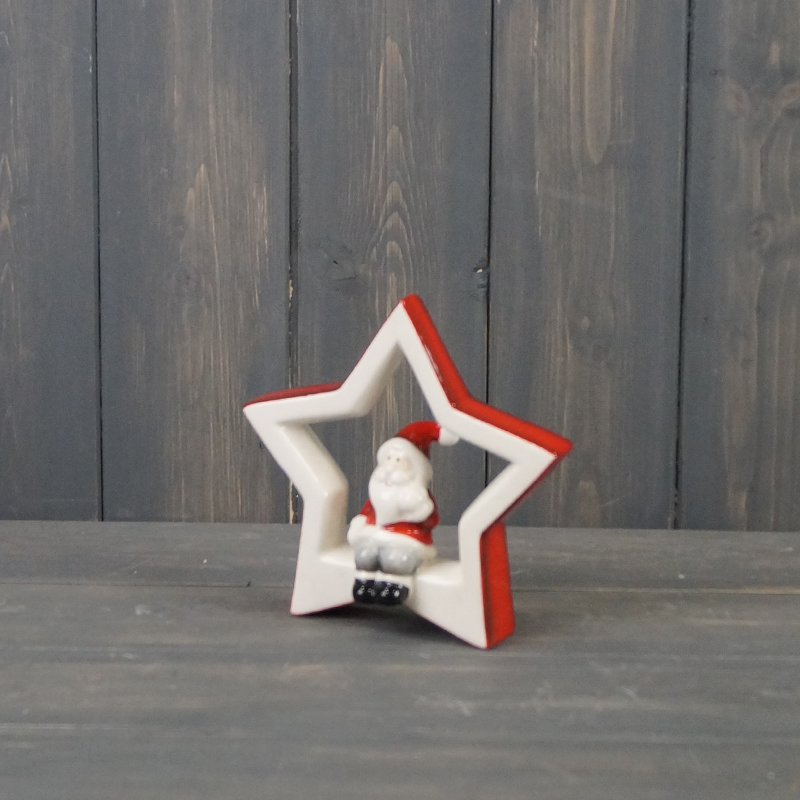 Large Ceramic Star with Sitting Santa  detail page